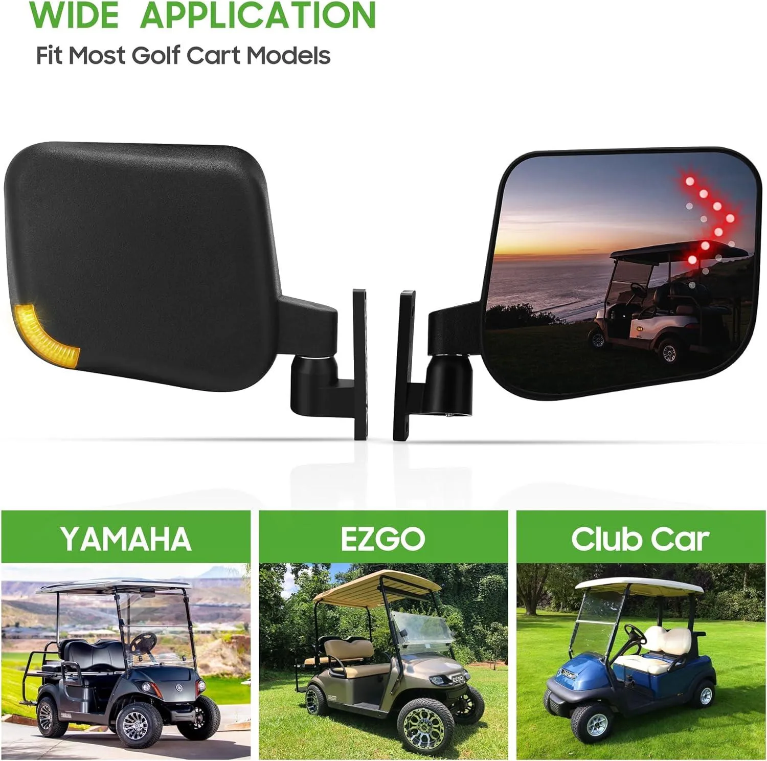 Golf Cart Side Mirrors with Turn Signals for EZGO Club Car Yamaha - 10L0L