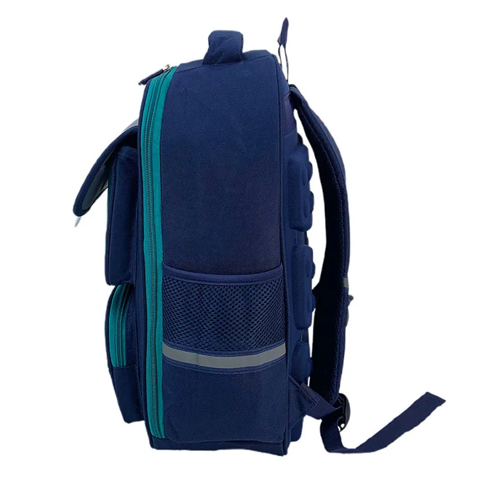 Green & Dark Blue Crest Design School Backpack for Kids