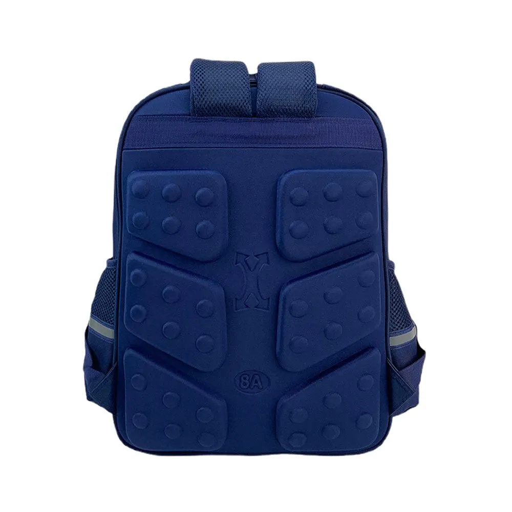 Green & Dark Blue Crest Design School Backpack for Kids