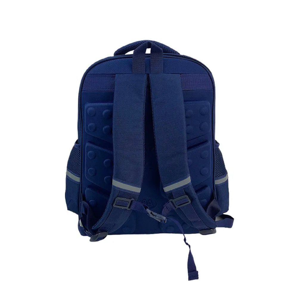 Green & Dark Blue Crest Design School Backpack for Kids