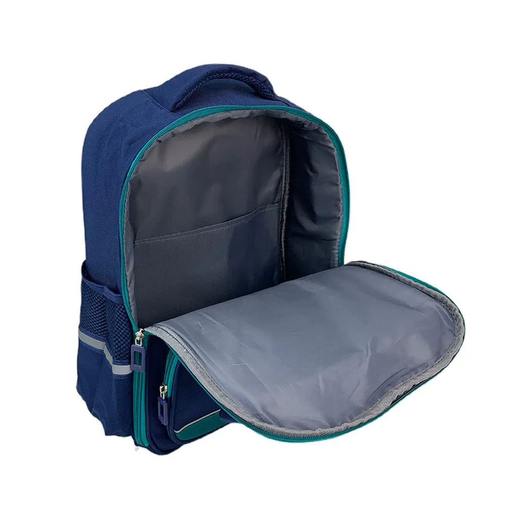 Green & Dark Blue Crest Design School Backpack for Kids