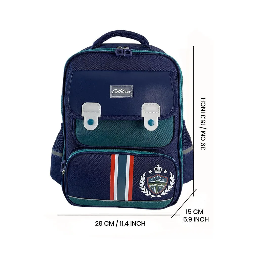 Green & Dark Blue Crest Design School Backpack for Kids