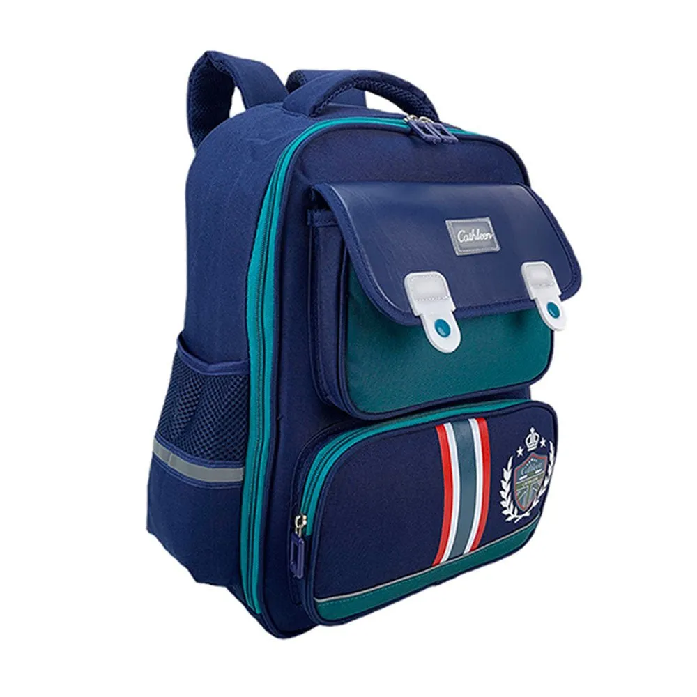 Green & Dark Blue Crest Design School Backpack for Kids