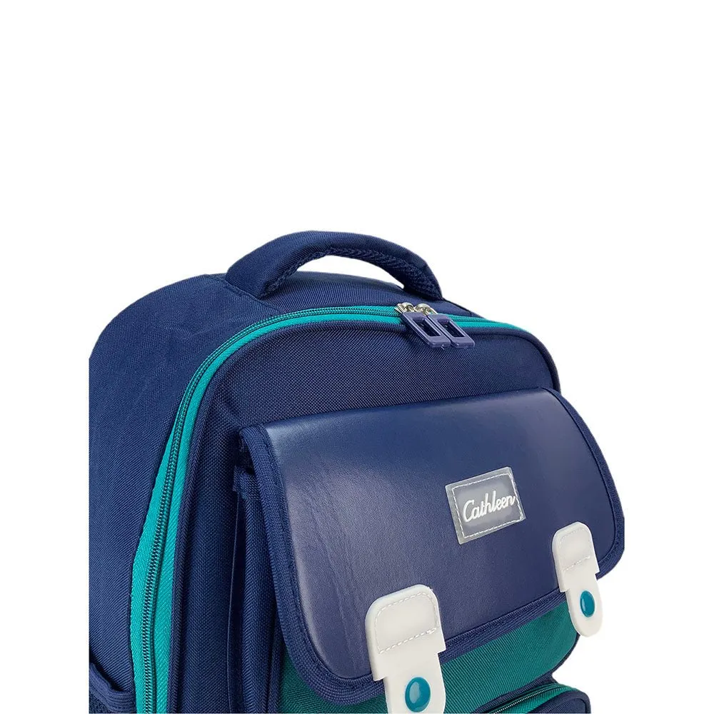 Green & Dark Blue Crest Design School Backpack for Kids