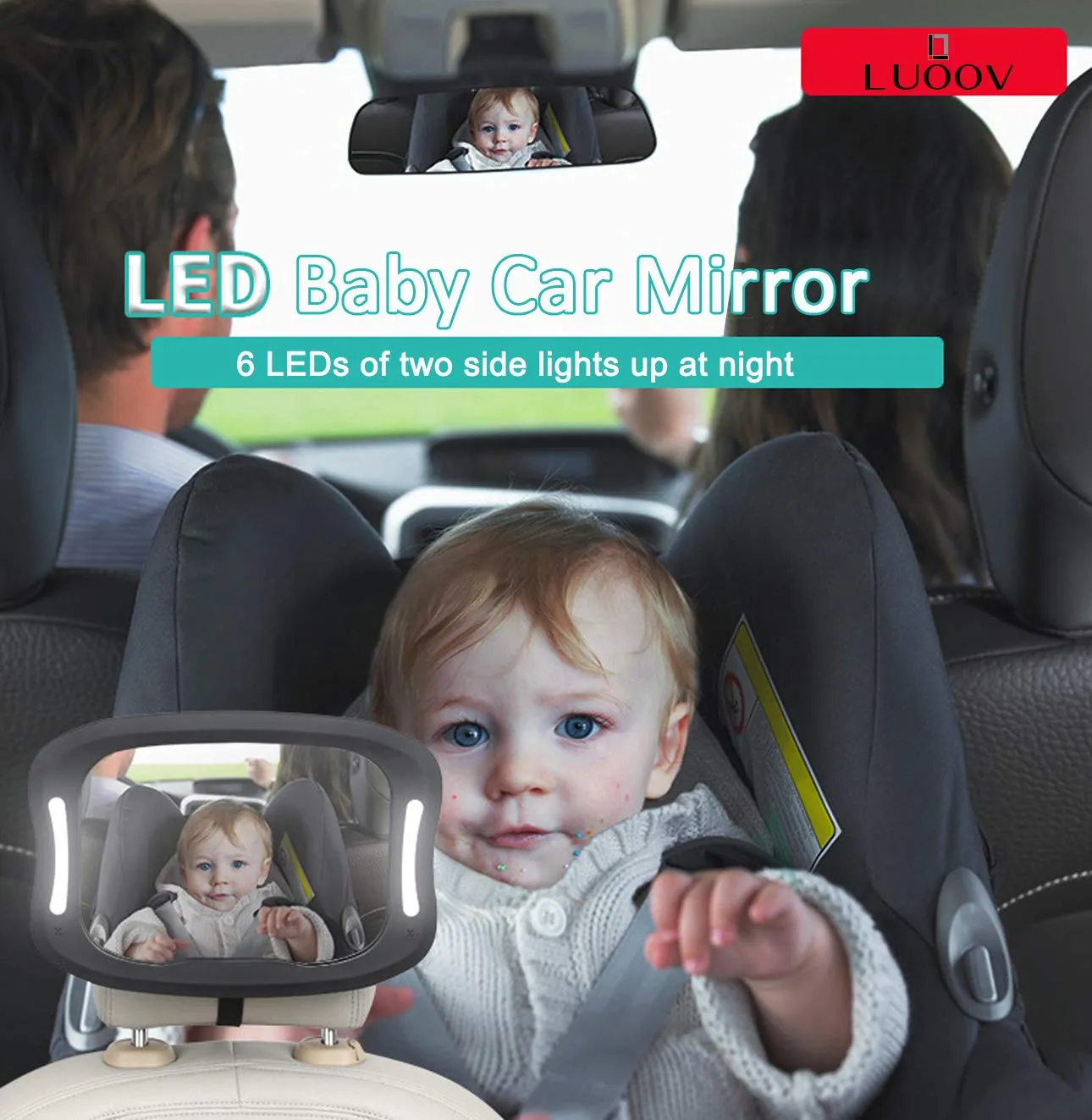 LED Baby Car Mirror,Safety Infant in Backseat 360°Adjustable