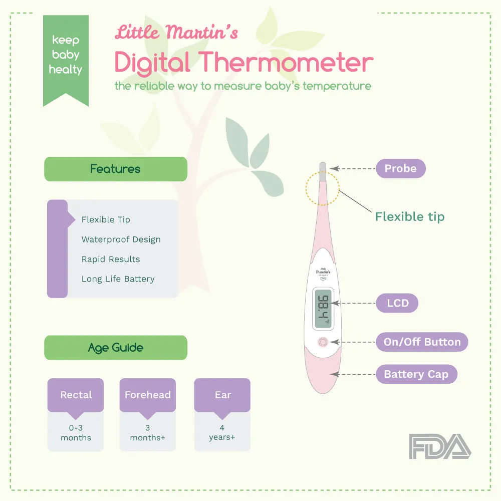 Little Martin's Digital Medical Thermometer for Oral Armpit & Rectal Temperature (Pink)