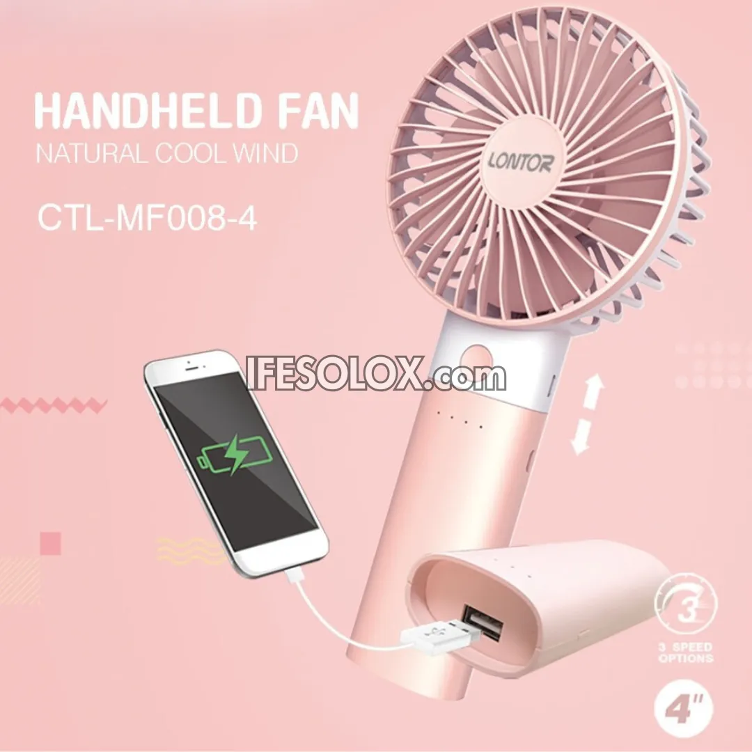 LONTOR 4" Rechargeable Portable Hand Fan with 4-Blades (CTL-MF008-4) - Brand New