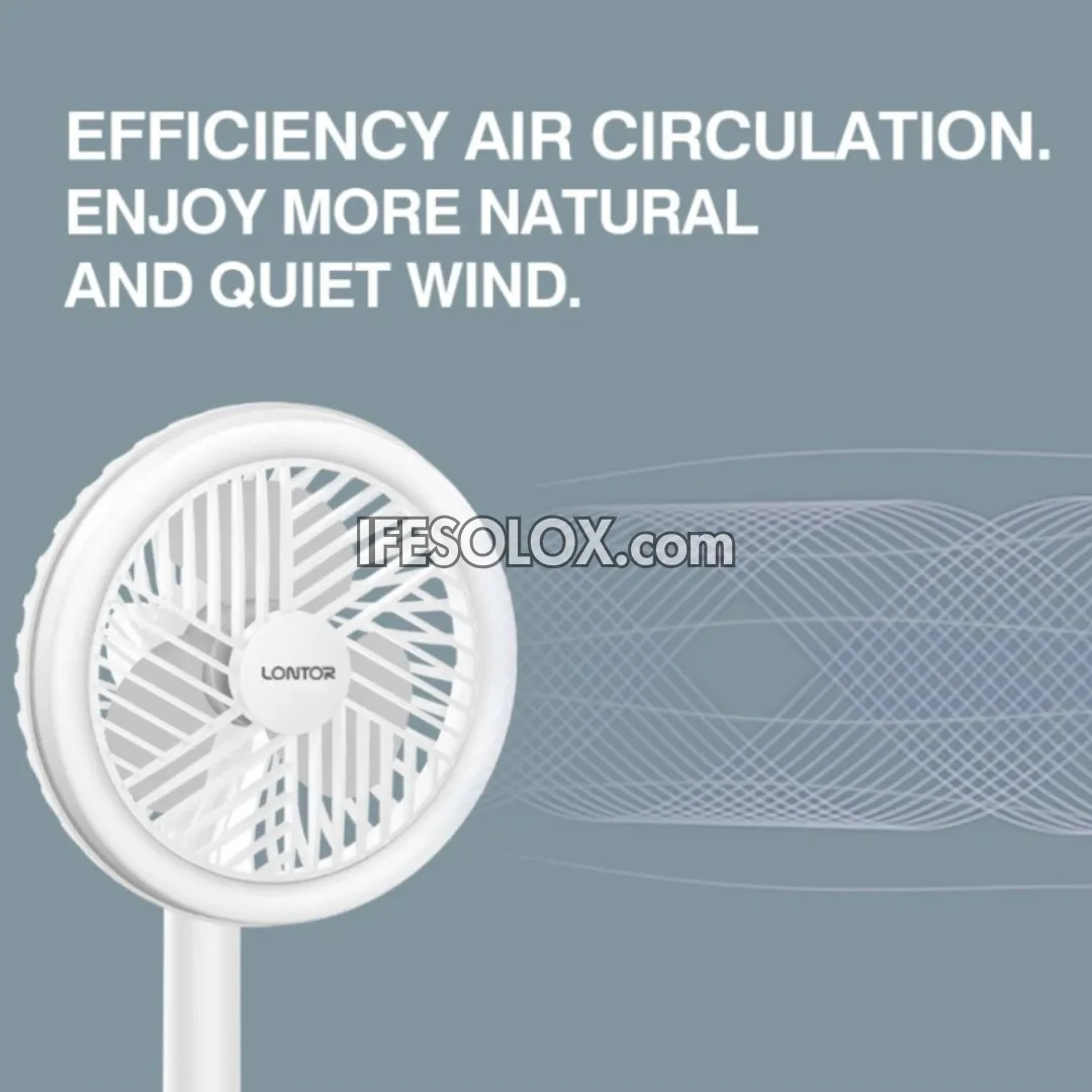 LONTOR 5" Rechargeable Mini Fan for Tables & Ceiling with 3-Blades and Harmonious Night Light (CTL-MF015-5) - Brand New