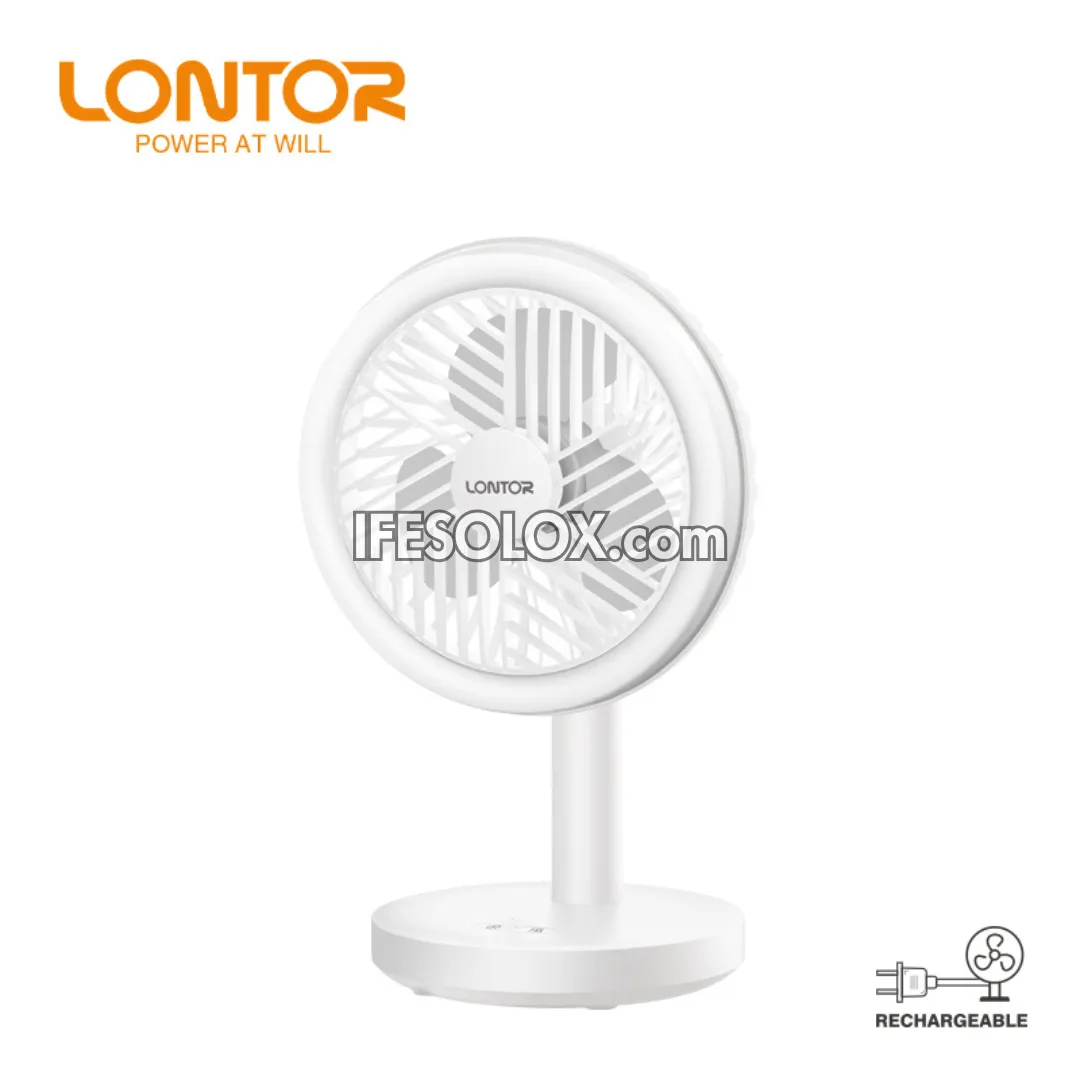 LONTOR 5" Rechargeable Mini Fan for Tables & Ceiling with 3-Blades and Harmonious Night Light (CTL-MF015-5) - Brand New