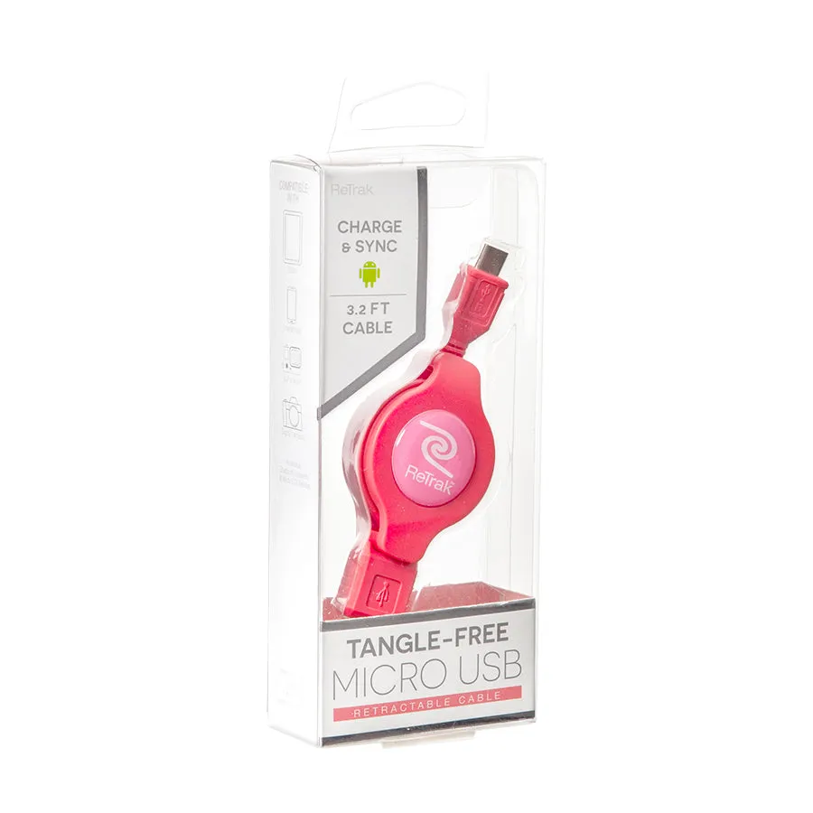 Micro USB Charging Cable | Retractable Micro USB Cord | Pink