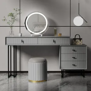 Modern Grey Makeup Vanity Set | 5-Drawer Dressing Table with Movable Chest