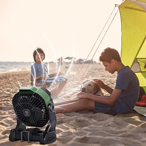 Portable Camping Fan Rechargeable Battery Powered Fan, Outdoor Fan Rechargeable Portable Fan with LED Lantern, 270°Rotation Battery Operated Fan USB Desk Fan Table Fan Personal Fan for Tents with Hook