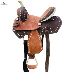 Resistance Kids-Youth Western Horse Barrel Saddle, Rawhide Cantle 12" 13"