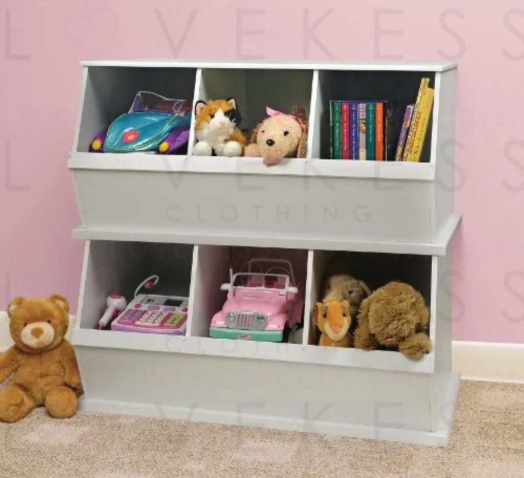 Stackable Wooden 3 Bin Open Storage Toy Organizing Cubby