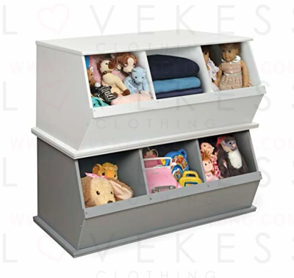 Stackable Wooden 3 Bin Open Storage Toy Organizing Cubby