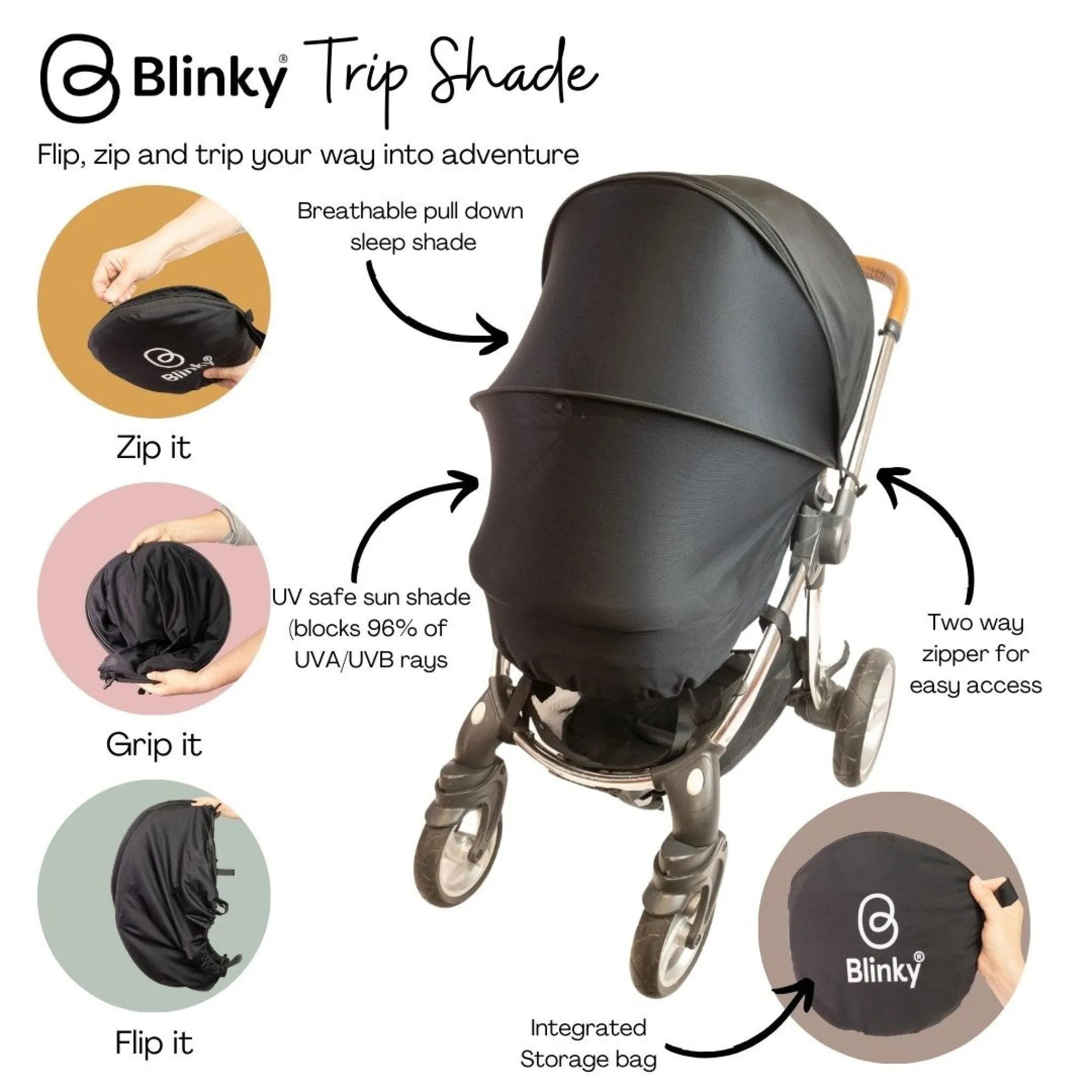 The Blinky Company "Trip" Pushchair Sunshade Black