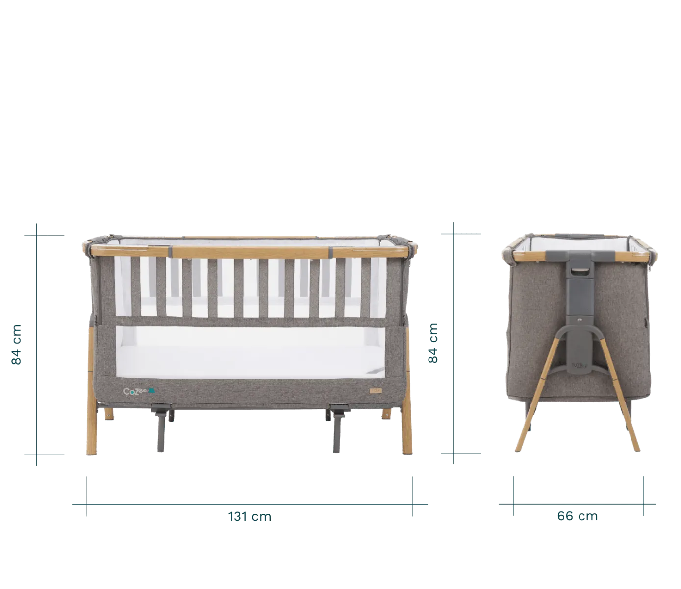 Tutti Bambini Cozee XL Bedside Crib and Cot - Oak/Charcoal