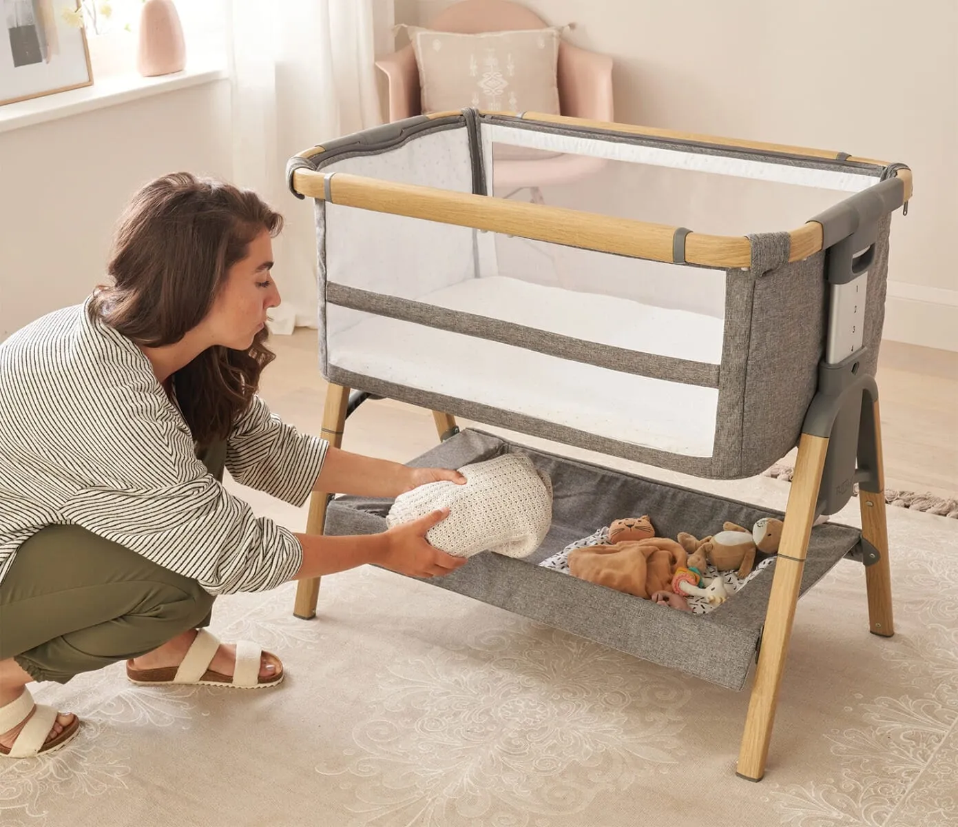 Tutti Bambini Cozee XL Bedside Crib and Cot - Oak/Charcoal