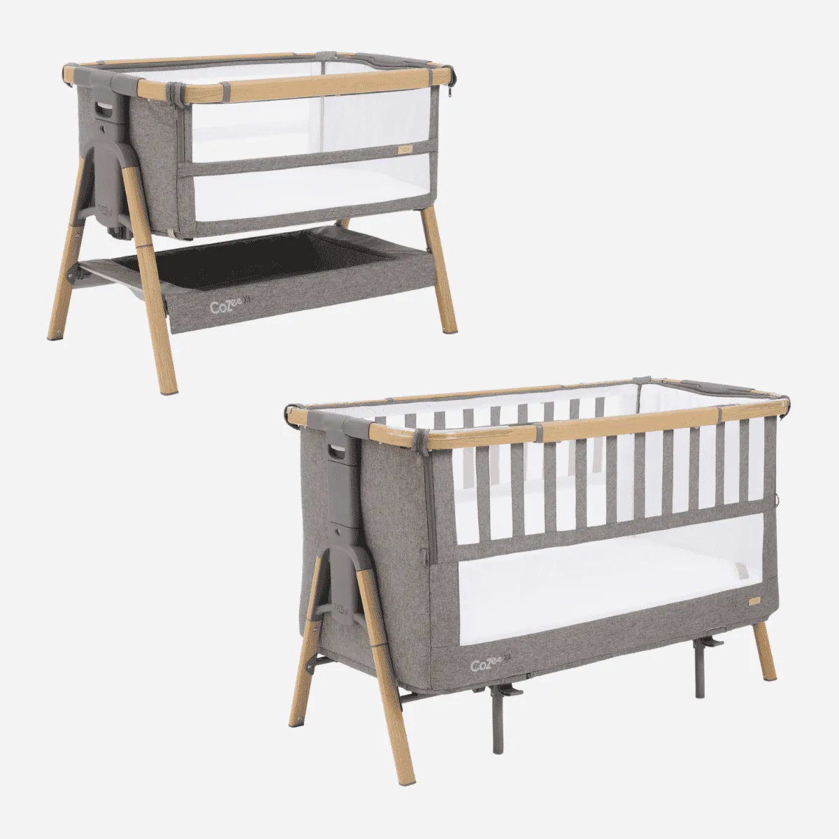 Tutti Bambini Cozee XL Bedside Crib and Cot - Oak/Charcoal