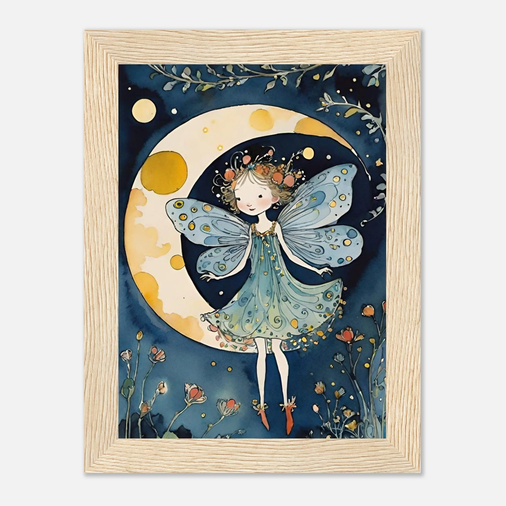 Vampire Art Fairy Garden Classic Semi-Glossy Paper Wooden Framed Poster - Moonlight Flight