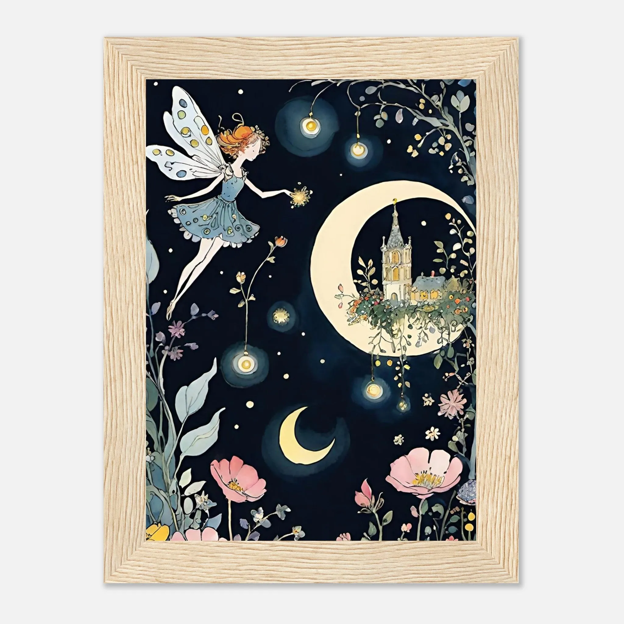 Vampire Art Fairy Garden Classic Semi-Glossy Paper Wooden Framed Poster - Nighttime