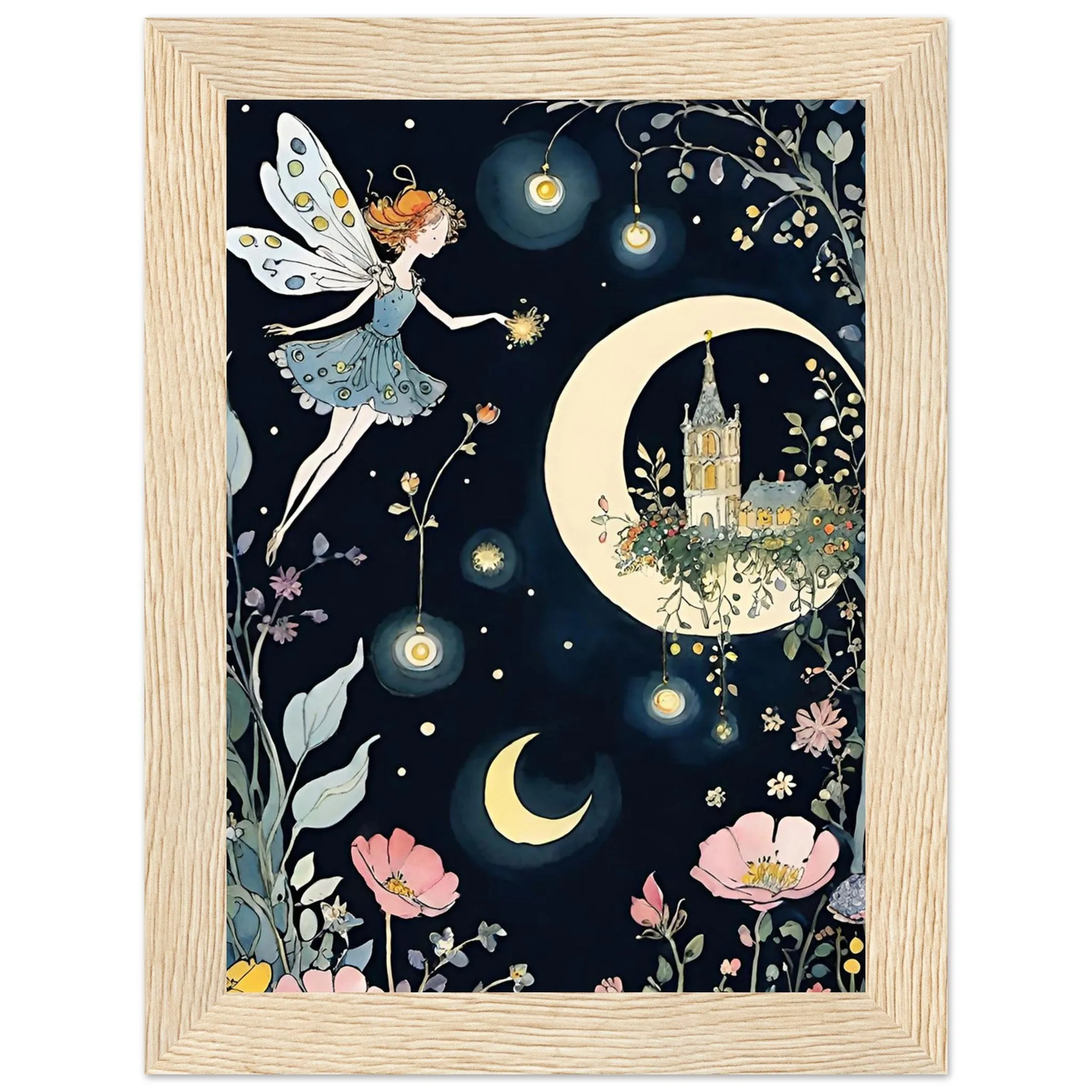 Vampire Art Fairy Garden Classic Semi-Glossy Paper Wooden Framed Poster - Nighttime