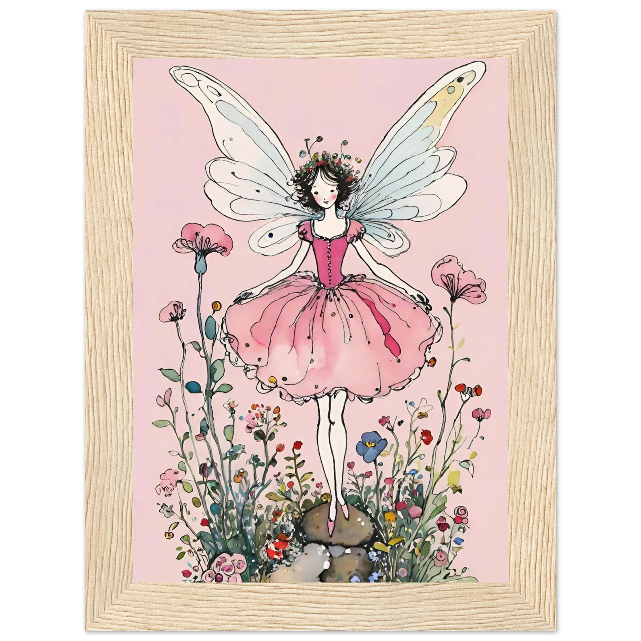 Vampire Art Fairy Garden Classic Semi-Glossy Paper Wooden Framed Poster - Pink Gown