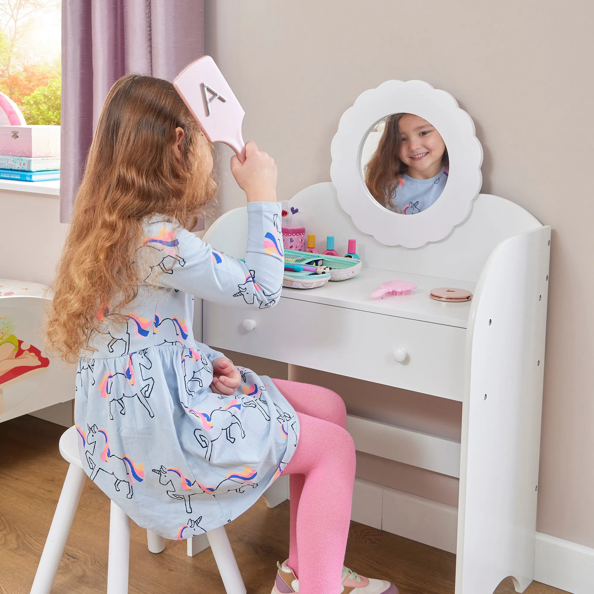 White Dressing Table and Stool Set