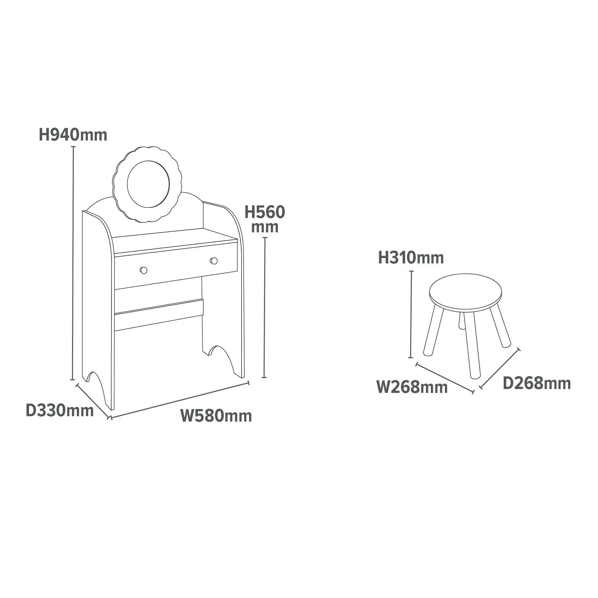 White Dressing Table and Stool Set